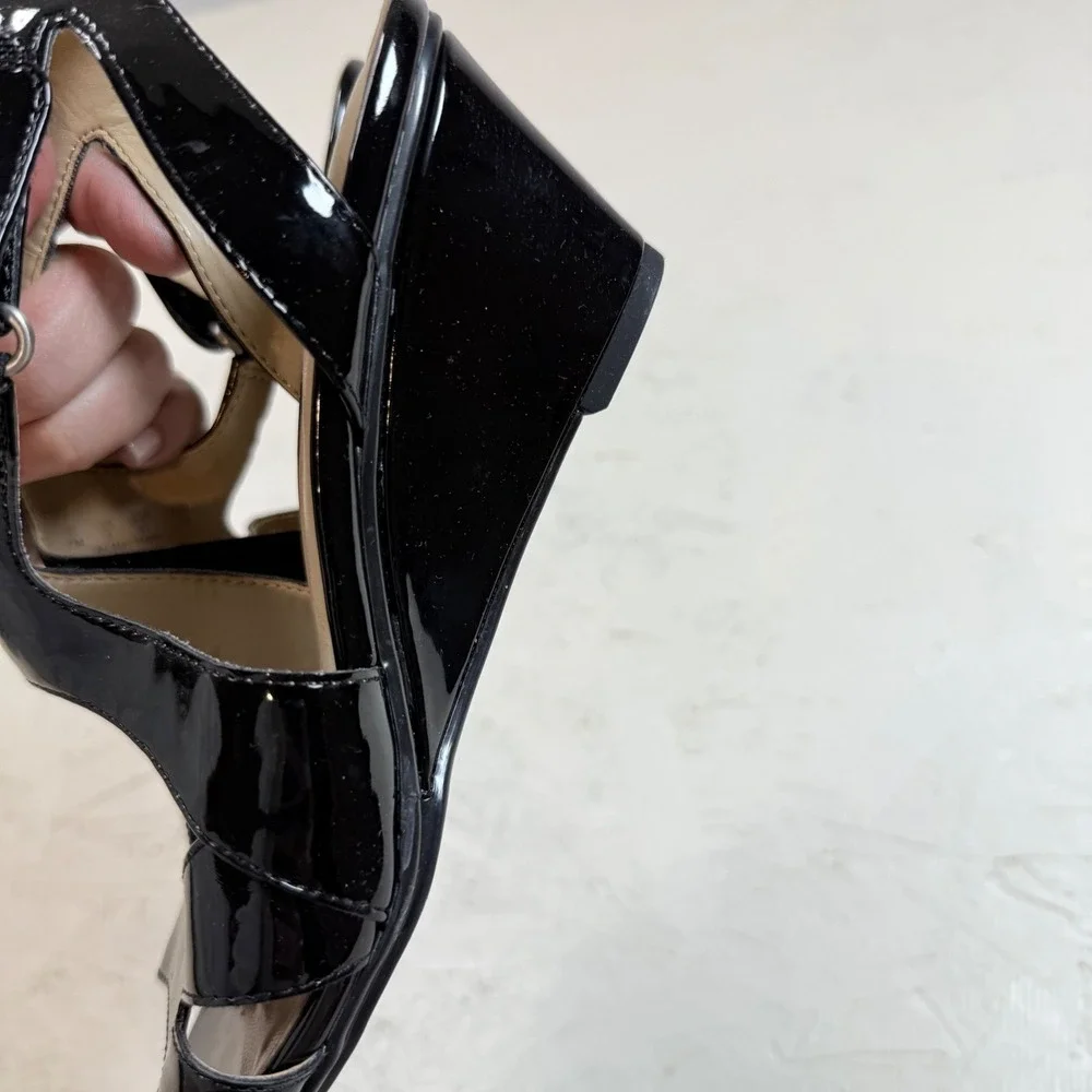 VTG Naturalizer Black Patent Wedge‎ Sandals Women's 7M Slingback